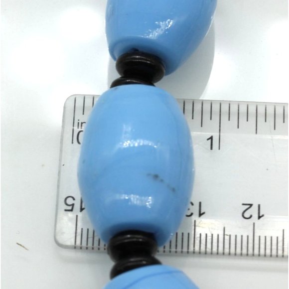 925 STERLING clasp blue barrel beads handmade necklace 21" - Picture 6 of 7